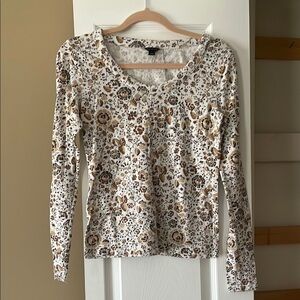Floral Long Sleeve Top - Cream and Brown